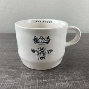 Rae Dunn BEE HAPPY Crown Ceramic Coffee Mug NEW